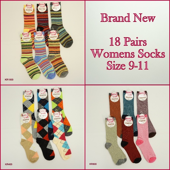 Accessories - 18 Pairs Fun Colorful Womens Crew Socks Size 9-11
